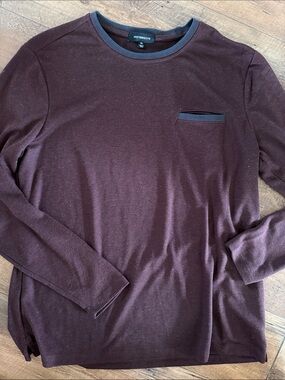 Long-Sleeve Crewneck Shirt — Burgundy with Navy Trim